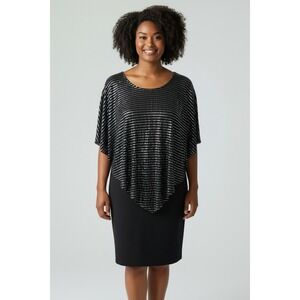 Enfocus Women Black Silver Sequin Poncho Sheath Dress 14W Cocktail Evening Party